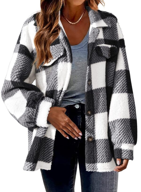 Women's Fashion Jacket Button Plush Coat - Image 9