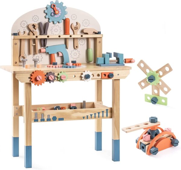 ROBOTIME Workbench Play Set Toddlers Kids Pretend Tool Bench Toy Workshop Toys - Image 4