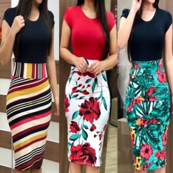 Printed Office Midi Pencil Dress Large Women Dress - Image 7