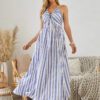 Bohemian Halter Maxi Dress - Women's Summer Sleeveless Flowy Beach Dress
