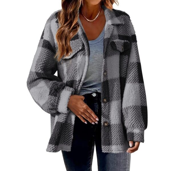 Women's Fashion Jacket Button Plush Coat - Image 5