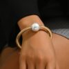Luxe 14K Gold-Plated Pearl Bangle Bracelet -  Radiant And Timeless Elegance - Image 3